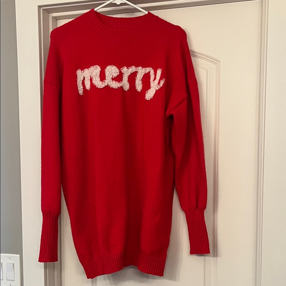 Red 'Merry' Holiday Knit Sweater - Women's